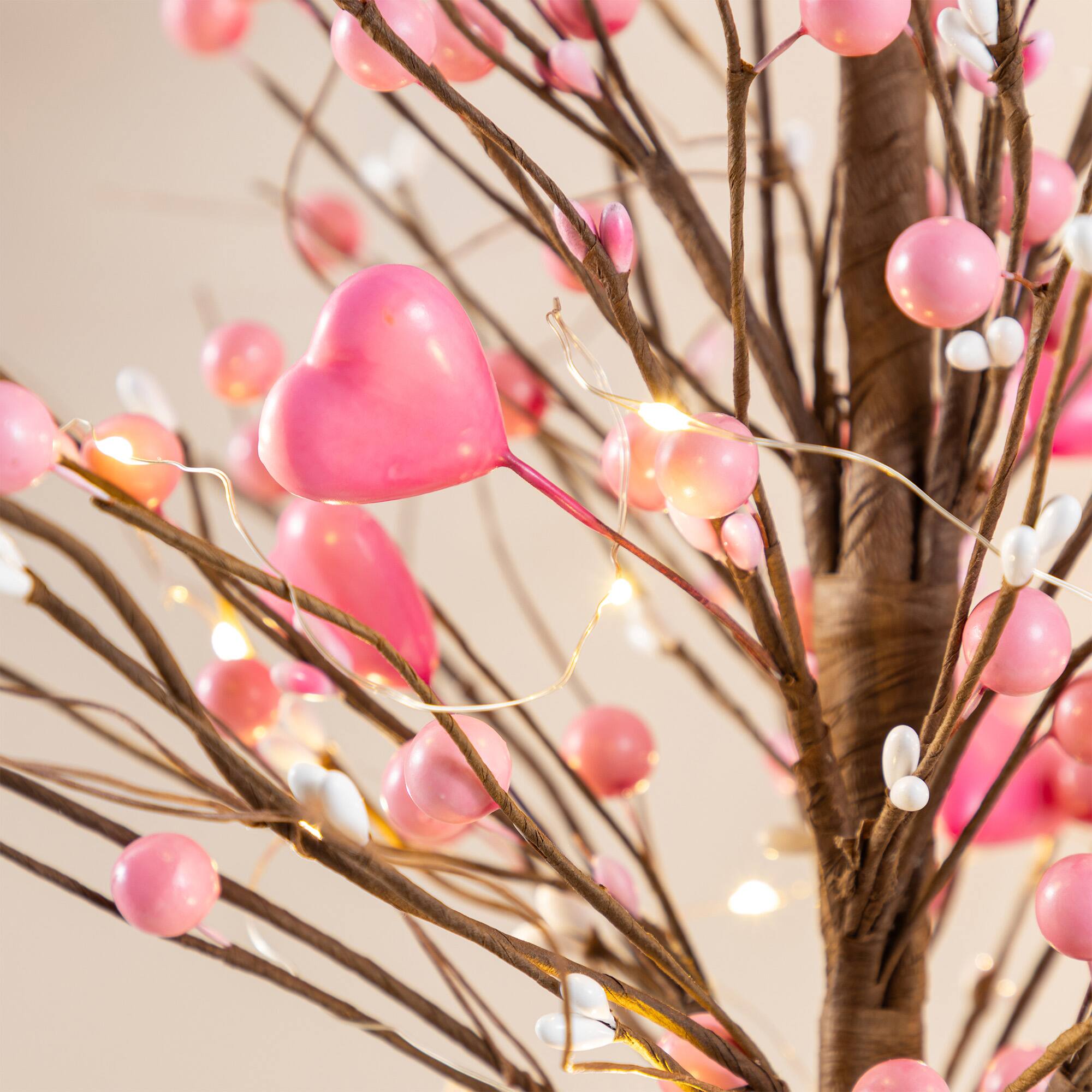 Glitzhome® 20" Lighted Valentine's Pink Berry Heart Table Tree
